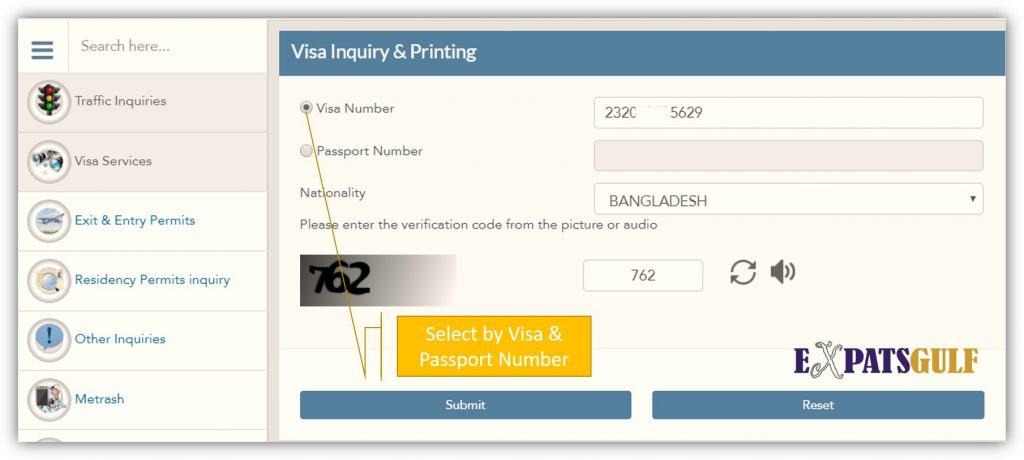 Select by Visa Number or Passport Number