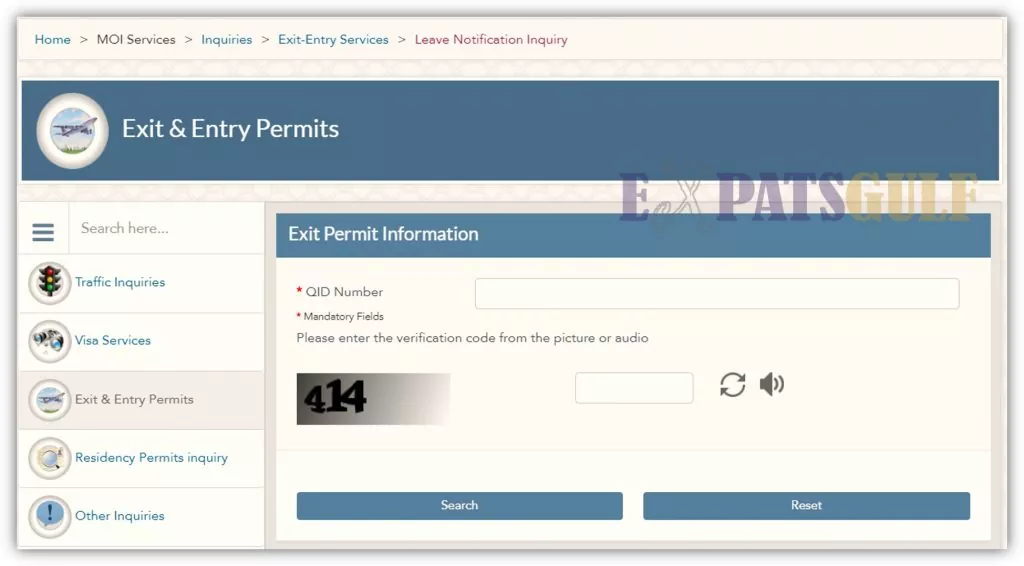 MOI Qatar for Exit permit check online